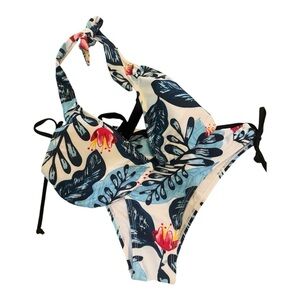 2- Piece Bikini Floral Bikini Top - Navy, White, and Red